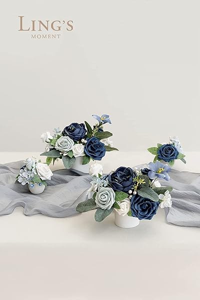 Ling's Moment 50Pcs Dusty Blue Navy Roses Real Touch Foam Flowers for Wedding Bouquets Centerpieces and Home Decor - Image 5