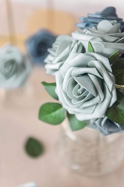 Ling's Moment 50Pcs Dusty Blue Navy Roses Real Touch Foam Flowers for Wedding Bouquets Centerpieces and Home Decor - Image 6