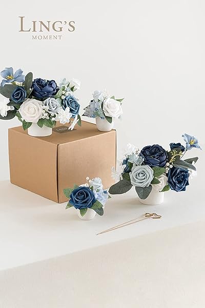 Ling's Moment 50Pcs Dusty Blue Navy Roses Real Touch Foam Flowers for Wedding Bouquets Centerpieces and Home Decor - Image 7