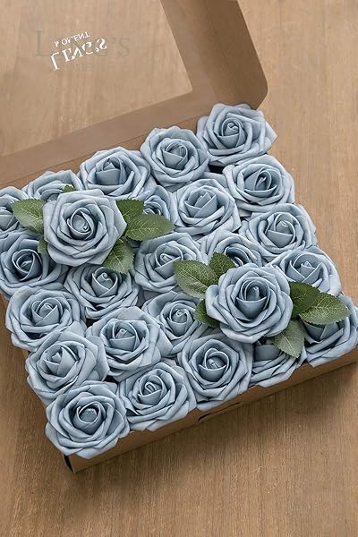 Ling's Moment 50Pcs Dusty Blue Roses Real Touch Foam Flowers for Wedding Bouquets Centerpieces and Home Decor - Image 5