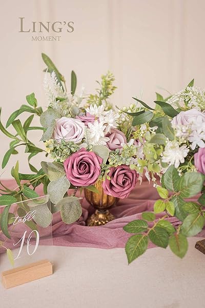 Ling's Moment 50Pcs Mauve Roses Artificial Flowers Real Touch Foam for Wedding Bouquets Centerpieces and Home Decor - Image 3