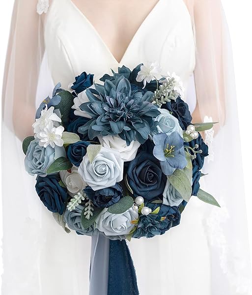 Ling's Moment 50Pcs Navy Blue Artificial Roses Real Touch Foam Flowers for Wedding Decor Centerpieces and Party Backdrop - Image 3