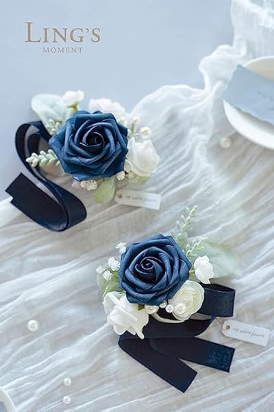Ling's Moment 50Pcs Navy Blue Artificial Roses Real Touch Foam Flowers for Wedding Decor Centerpieces and Party Backdrop - Image 4