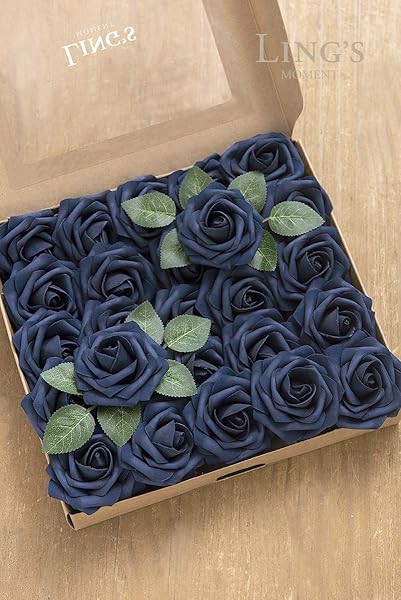 Ling's Moment 50Pcs Navy Blue Artificial Roses Real Touch Foam Flowers for Wedding Decor Centerpieces and Party Backdrop - Image 7