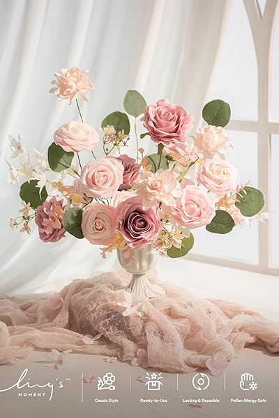Ling's Moment Vintage Blush Artificial Flowers Combo for DIY Wedding Bouquets Centerpieces Party Baby Shower Home Decorations - Image 2