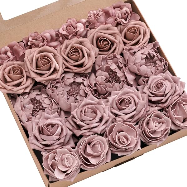 Ling's Moment Dusty Rose Artificial Flowers Combo for DIY Wedding Bouquets Centerpieces Bridal Shower Party Home Decorations 23pcs