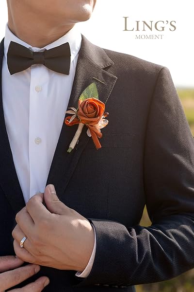 Ling's Moment 10pcs Groomsmen Boutonniere Artificial Flowers Fall Terracotta Orange for Wedding Decor Prom Homecoming - Image 3