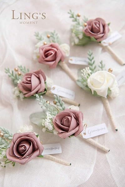 Ling's Moment Pink Dusty Rose Boutonniere Set for Men 6pcs Artificial Flowers for Wedding Decor Prom Homecoming - Image 2