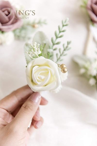 Ling's Moment Pink Dusty Rose Boutonniere Set for Men 6pcs Artificial Flowers for Wedding Decor Prom Homecoming - Image 3