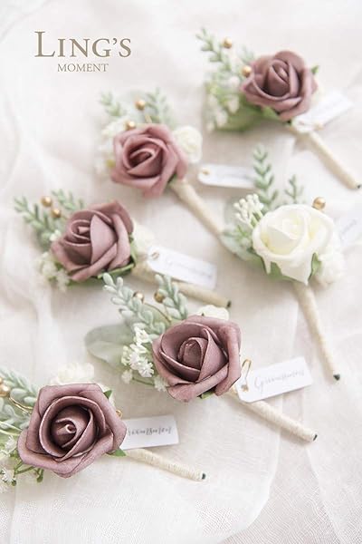 Ling's Moment Pink Dusty Rose Boutonniere Set for Men 6pcs Artificial Flowers for Wedding Decor Prom Homecoming - Image 4