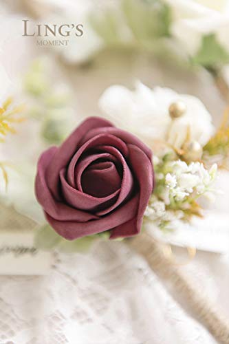 Ling's Moment 6pcs Men's Boutonniere Burgundy White Artificial Flowers for Wedding Decor Prom Homecoming - Image 4