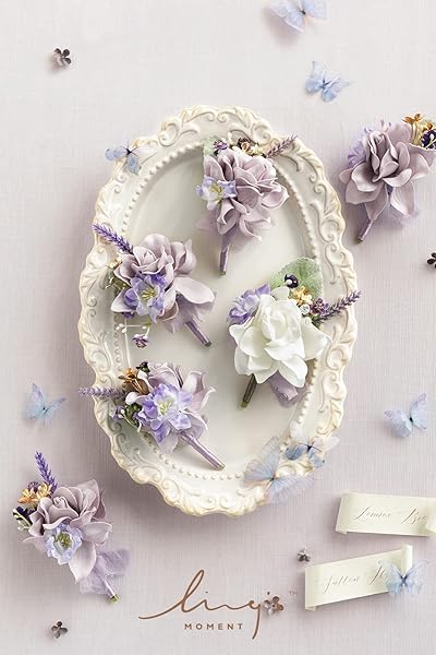 Ling's Moment Purple Lilac Lavender Boutonniere Set for Men 6pcs Artificial Flowers for Wedding Decor Prom Homecoming - Image 6