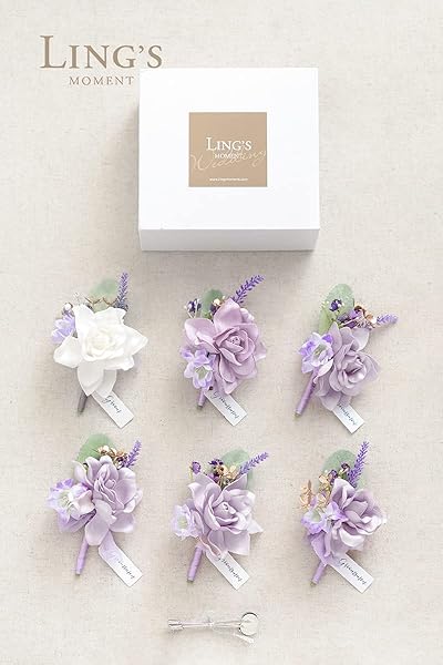 Ling's Moment Purple Lilac Lavender Boutonniere Set for Men 6pcs Artificial Flowers for Wedding Decor Prom Homecoming - Image 7