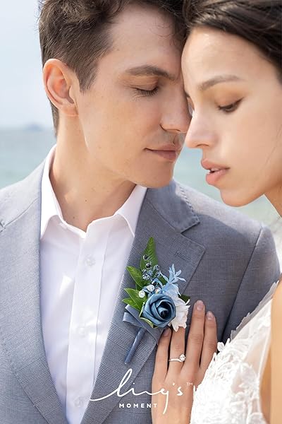 Ling's Moment 6pcs Men's Boutonniere Dusty Blue Artificial Flowers for Wedding Decor Prom Homecoming - Image 3