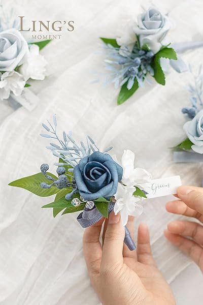 Ling's Moment 6pcs Men's Boutonniere Dusty Blue Artificial Flowers for Wedding Decor Prom Homecoming - Image 4
