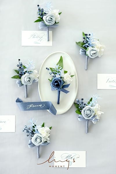 Ling's Moment 6pcs Men's Boutonniere Dusty Blue Artificial Flowers for Wedding Decor Prom Homecoming - Image 5