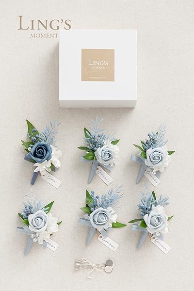 Ling's Moment 6pcs Men's Boutonniere Dusty Blue Artificial Flowers for Wedding Decor Prom Homecoming - Image 6