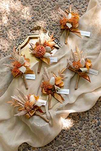 Ling's moment Boutonniere for Men, 6pcs Groom Groomsmen Boutonniere, Artificial Flowers for Wedding Decor Prom Homecoming, etc.Rust Boho Terracotta - Image 3