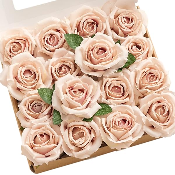 Ling's Moment Dusty Rose Artificial Flowers 16pcs Faux Silk Roses Real Look for DIY Wedding Bouquets Centerpieces Party Baby Shower Home Decor