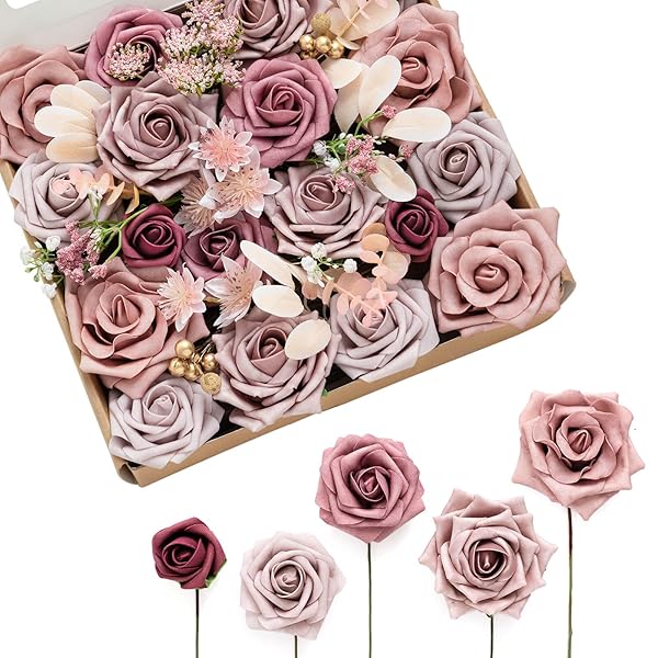 Ling's Moment Elegant Dusty Rose Artificial Flowers for Wedding Bouquets Centerpieces Party Baby Shower Home Decor
