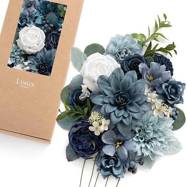 Ling's moment Fake Flowers Box, Faux Artificial Greenery Stems Foam Roses Gardenias Silk Dahlia Peony Fabic Flower for Centerpieces Bouquet Wedding