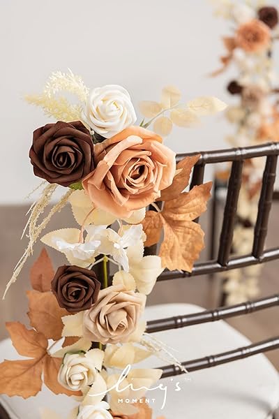 Ling's moment Fall 10pcs Wedding Chair Decorations Aisle Floral Swag Artificial Pew Flowers Hanging Garland Terracotta Rust and Sepia for Ceremony - Image 2