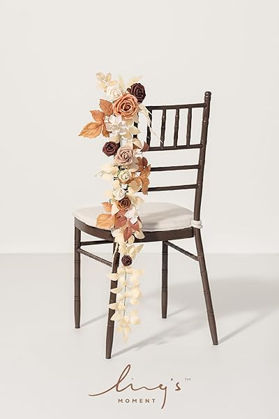 Ling's moment Fall 10pcs Wedding Chair Decorations Aisle Floral Swag Artificial Pew Flowers Hanging Garland Terracotta Rust and Sepia for Ceremony - Image 3