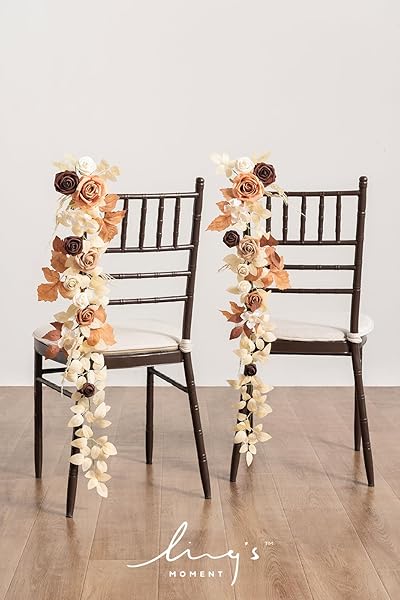 Ling's moment Fall 10pcs Wedding Chair Decorations Aisle Floral Swag Artificial Pew Flowers Hanging Garland Terracotta Rust and Sepia for Ceremony - Image 4