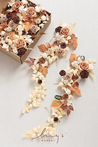 Ling's moment Fall 10pcs Wedding Chair Decorations Aisle Floral Swag Artificial Pew Flowers Hanging Garland Terracotta Rust and Sepia for Ceremony - Image 7