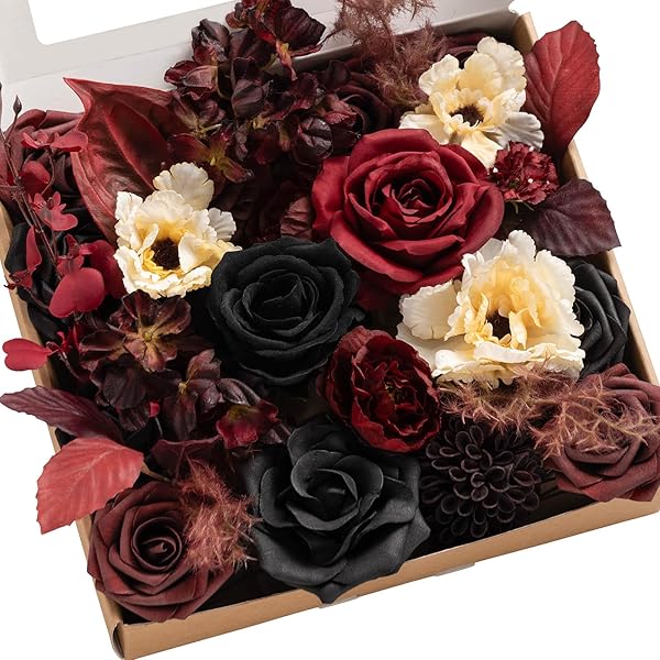 Ling's moment Fake Flowers Box, Faux Artificial Greenery Stems Foam Roses Dahlia Anthurium Silk Hydrangea Fabic Flower for Centerpieces Bouquet