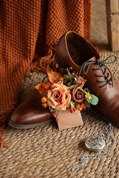 Ling's moment Pocket Boutonniere Single, Boutonniere for Men Groom for Wedding, Prom, Homecoming, Anniversary, Graduation, etc.Terracotta Orange - Image 4