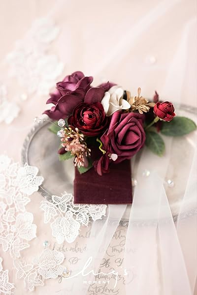 Ling's moment Pocket Boutonniere Single, Boutonniere for Men Groom for Wedding, Prom, Homecoming, Anniversary, Graduation, etc.Burgundy Marsala, 6" W - Image 2