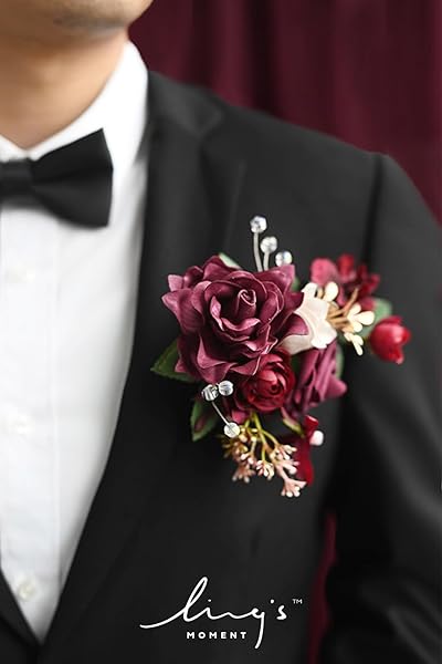 Ling's moment Pocket Boutonniere Single, Boutonniere for Men Groom for Wedding, Prom, Homecoming, Anniversary, Graduation, etc.Burgundy Marsala, 6" W - Image 3