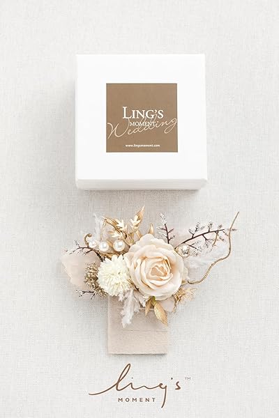 Ling's moment Pocket Boutonniere Single, Boutonniere for Men Groom for Wedding, Prom, Homecoming, Anniversary, Graduation, etc.White Beige, 6" W x 5" - Image 5