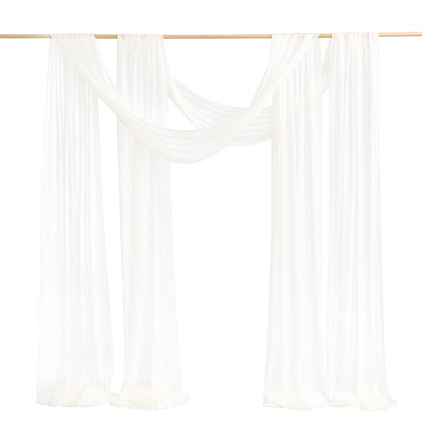 Ling's Moment Wedding Arch Draping Fabric 2 Panels 32Ft x 30" Wrinkle-Free Chiffon White Curtain for Ceremony Reception Decorations