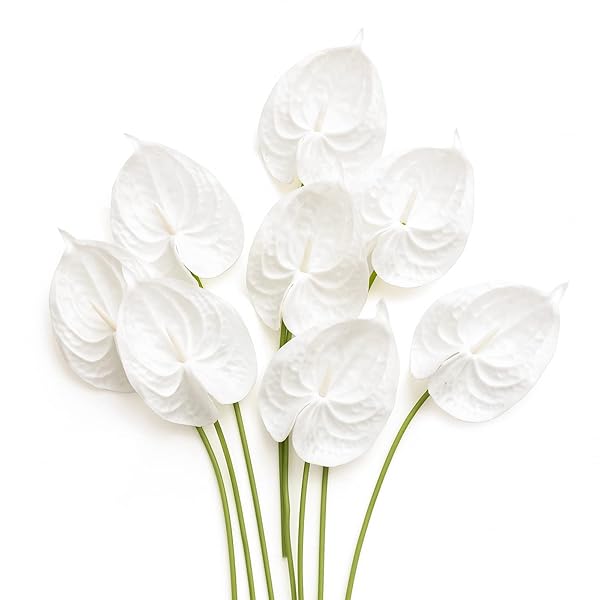 Ling's moment White Anthurium Flowers, 8pcs Artificial Silk Filler Plants, Faux Greenery Stems for DIY Wedding Bouquets Centerpieces Arrangements