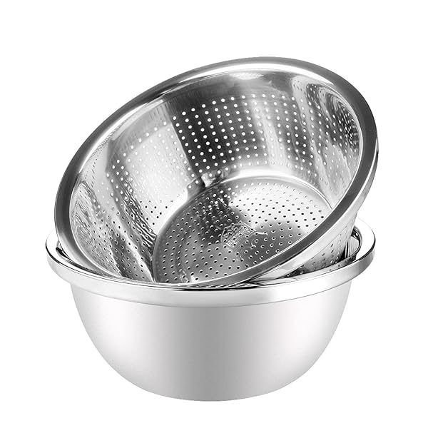 Linkidea 304 Stainless Steel Colander Set - Heavy Duty Kitchen Strainer for Fruits, Vegetables, Pasta & Salad - Dishwasher Safe