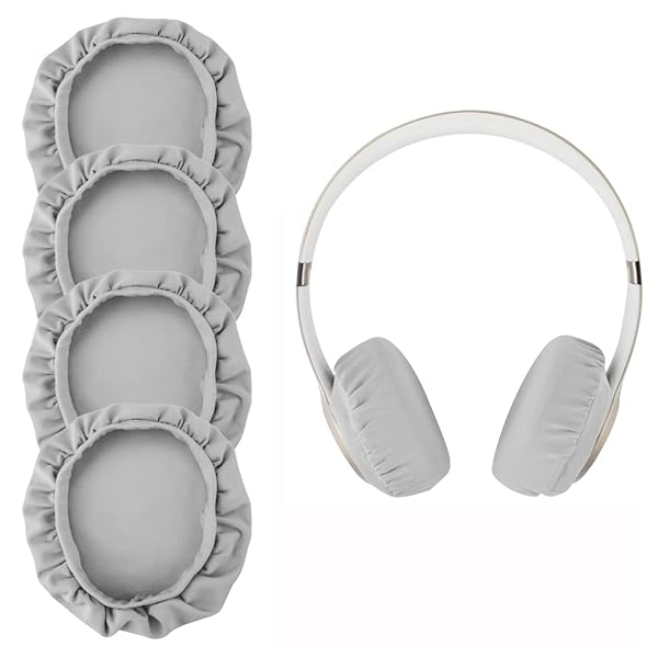 Linkidea Washable Fabric Headphone Ear Covers - 2 Pairs of Sanitary Sweat Protectors for Gym & Gaming (Size S, Light Grey)