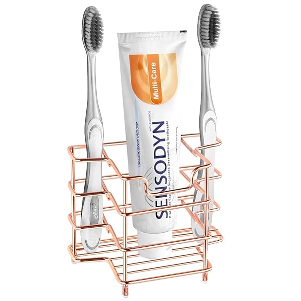 Linkidea Wall Mount Toothbrush Holder - Stainless Steel 3-Slot Organizer for Shower & Countertop (Rose Gold)