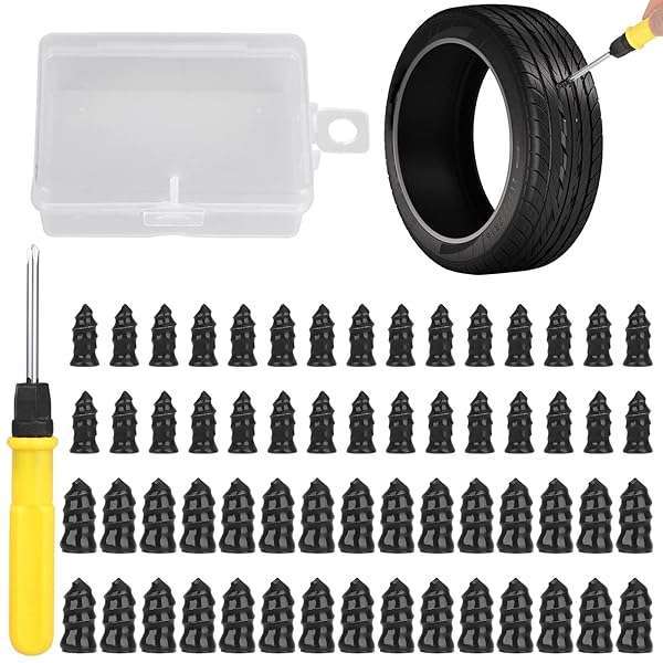 Linkstyle 60PCS Tire Plug Kit: Fast Tire Repair for Cars, Motorcycles & Trucks - Durable Rubber Nails & Screws