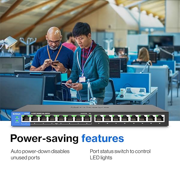 Linksys LGS116P 16 Port Gigabit Unmanaged PoE Switch with 8 PoE+ Ports Ideal for Business Home Office and IP Surveillance - Image 4