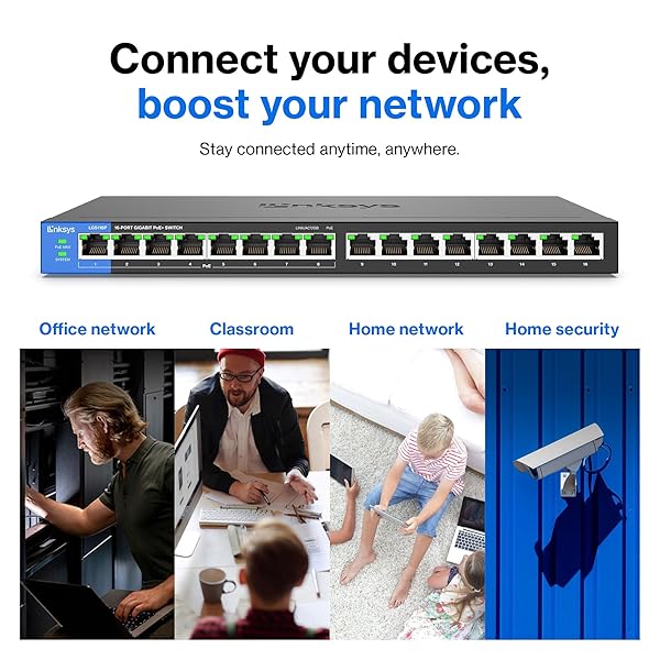 Linksys LGS116P 16 Port Gigabit Unmanaged PoE Switch with 8 PoE+ Ports Ideal for Business Home Office and IP Surveillance - Image 7