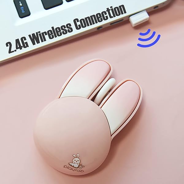 Lomiluskr Cute Bunny Wireless Mouse, Lightweight Soundless Mice, 2.4G Wireless Mice, Candy Colors, Kawaii Rabbit Mouse for Girls and Kids (Pink Bunny) - Image 3