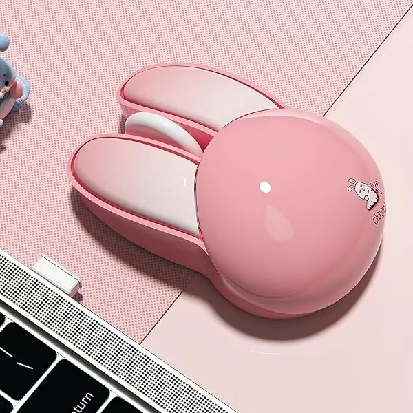 Lomiluskr Cute Bunny Wireless Mouse, Lightweight Soundless Mice, 2.4G Wireless Mice, Candy Colors, Kawaii Rabbit Mouse for Girls and Kids (Pink Bunny) - Image 5