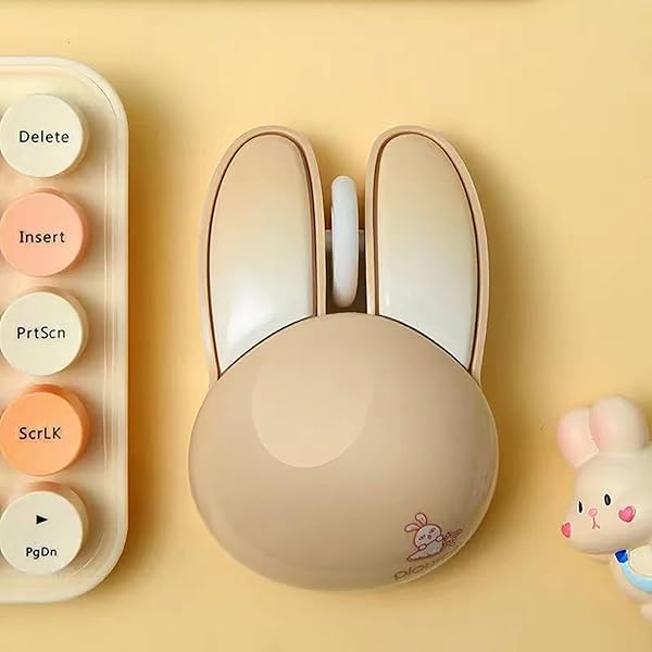 Lomiluskr Cute Bunny Wireless Mouse, Lightweight Soundless Mice, 2.4G Wireless Mice, Candy Colors, Kawaii Rabbit Mouse for Girls and Kids (Beige - Image 4