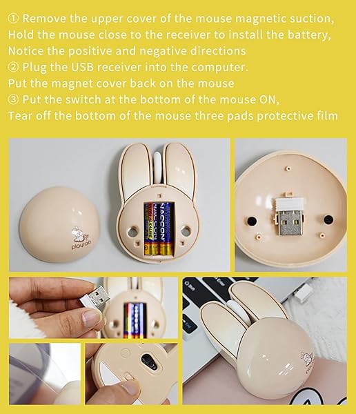 Lomiluskr Cute Bunny Wireless Mouse, Lightweight Soundless Mice, 2.4G Wireless Mice, Candy Colors, Kawaii Rabbit Mouse for Girls and Kids (Beige - Image 9