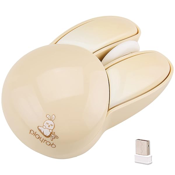 Lomiluskr Lomiluskr Cute Bunny Wireless Mouse, Lightweight Soundless Mice, 2.4G Wireless Mice, Candy Colors, Kawaii Rabbit Mouse for Girls and Kids (Beige