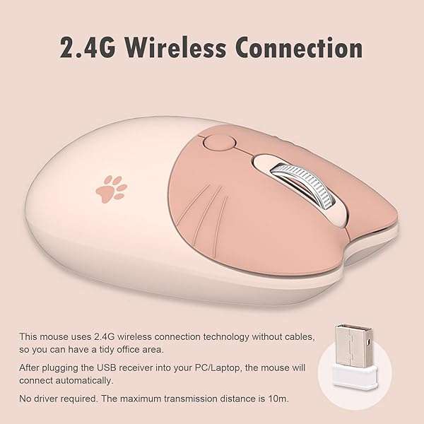 Lomiluskr Cute Cat Wireless Mouse - Lightweight, Soundless 2.4G Mice in Candy Colors for Kids & Girls (Milk Tea) - Image 4