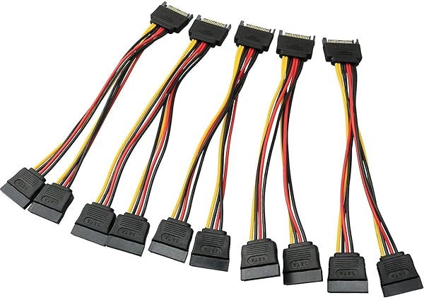 Longdex Longdex SATA Power Extension Cable 5PCS 20cm 15-Pin Male to 2 x 15P Female Y Splitter Adapter for Easy Power Connection