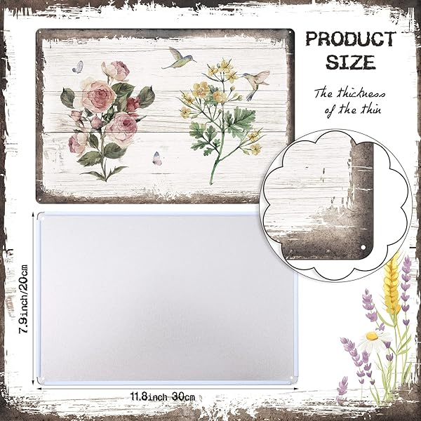 Loopeer Vintage Flower Metal Tin Signs Set Rustic Botanical Wall Decor for Home Bathroom Bedroom Chic Farmhouse Christmas Decor - Image 4